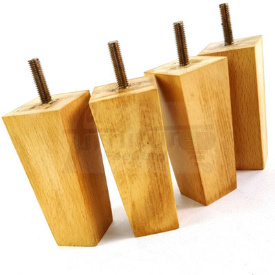 SET OF 4 REPLACEMENT FURNITURE BUN FEET OAK WASH TURNED WOOD LEGS 100mm HIGH SETTEE CHAIRS SOFAS FOOTSTOOLS M8