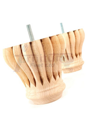 SET OF 4 REPLACEMENT FURNITURE BUN FEET RAW UNFINISHED TURNED WOODEN LEGS 110mm HIGH M10 (10mm)