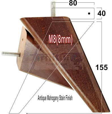 SET OF 4 REPLACEMENT FURNITURE SQUARE FEET ANTIQUE MAHOGANY STAIN TAPERED WOODEN LEGS 150mm HIGH M8