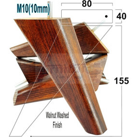 SET OF 4 REPLACEMENT FURNITURE SQUARE FEET DARK WALNUT WASH TAPERED WOODEN LEGS 150mm HIGH M10