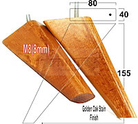 SET OF 4 REPLACEMENT FURNITURE SQUARE FEET GOLDEN OAK STAIN TAPERED WOODEN LEGS 150mm HIGH M8