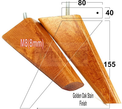 SET OF 4 REPLACEMENT FURNITURE SQUARE FEET GOLDEN OAK STAIN TAPERED WOODEN LEGS 150mm HIGH M8