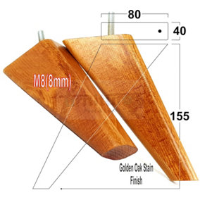 SET OF 4 REPLACEMENT FURNITURE SQUARE FEET GOLDEN OAK STAIN TAPERED WOODEN LEGS 150mm HIGH M8