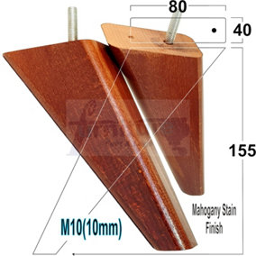 SET OF 4 REPLACEMENT FURNITURE SQUARE FEET MAHOGANY STAIN TAPERED WOODEN LEGS 150mm HIGH M10
