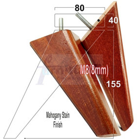 SET OF 4 REPLACEMENT FURNITURE SQUARE FEET MAHOGANY STAIN TAPERED WOODEN LEGS 150mm HIGH M8