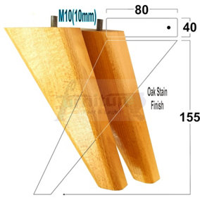 SET OF 4 REPLACEMENT FURNITURE SQUARE FEET OAK STAIN TAPERED WOODEN LEGS 150mm HIGH M10