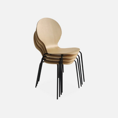 Set of 4 retro wooden stacking chairs Natural - sweeek