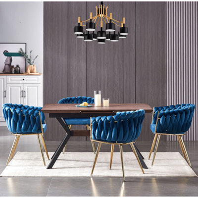Set of 4 Roma Velvet Dining Chairs Upholstered Dining Room Chair, Blue