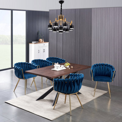 Set of 4 Roma Velvet Dining Chairs Upholstered Dining Room Chair, Blue