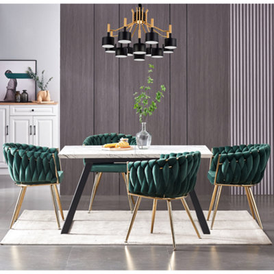 Set of 4 Roma Velvet Dining Chairs Upholstered Dining Room Chair, Green
