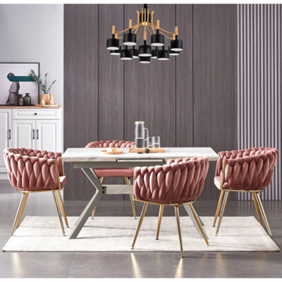 Set of 4 Roma Velvet Dining Chairs Upholstered Dining Room Chair, Pink