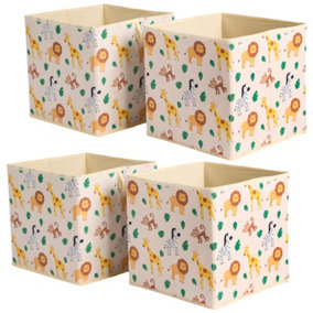 Set Of 4 Safari Storage Box Cubes Folding Space Saving Shelf Boxes