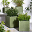 Set of 4 Sage Green Ribbed Finish Fibre Clay Indoor Outdoor Garden Plant Pots Houseplant Flower Planters