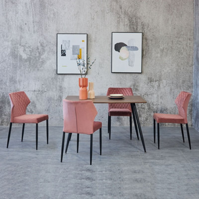 Set of 4 Salmon Pink Velvet Dining Chairs with Black Metal Chairs, High Quality Desk Chairs,