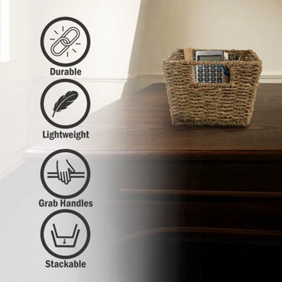 Set of 4 Seagrass Storage Baskets Natural Woven Storage Boxes