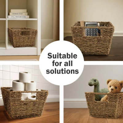 Set of 4 Seagrass Storage Baskets Natural Woven Storage Boxes