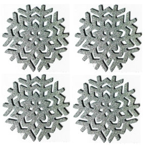 Set Of 4 Silver Glitter Snowflake Coaster Mats Christmas Dining Table Placemats