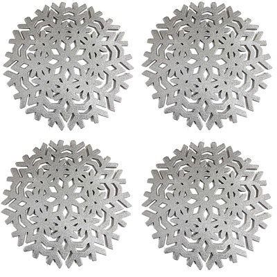 Set Of 4 Silver Glitter Snowflake Placemats Christmas Party Xmas