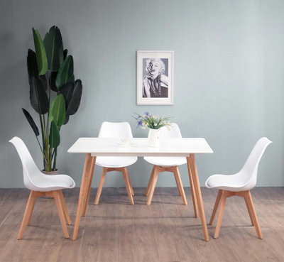 Set of 4 SL Modern White Tulip Dining Chairs Padded Seat with Wood Legs Modern Home Kitchen