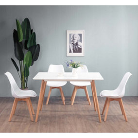 Set of 4 SL Modern White Tulip Dining Chairs Padded Seat with Wood Legs Modern Home Kitchen