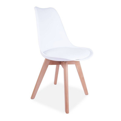 Set of 4 SL Modern White Tulip Dining Chairs Padded Seat with Wood Legs Modern Home Kitchen