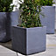 Set of 4 Slate Grey Ribbed Finish Fibre Clay Indoor Outdoor Garden Plant Pots Houseplant Flower Planters