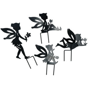 Set of 4 Small Black Fairy Silhouettes With Stake Garden Deco Ornament