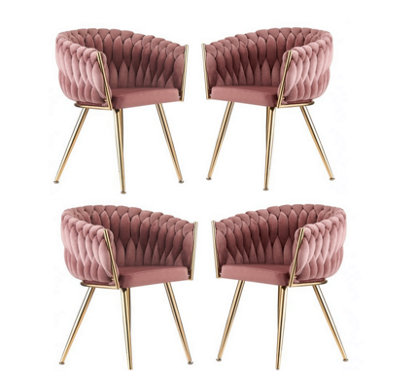 Set of 4 Sofia Velvet Dining Chairs Upholstered Dining Room Chair, Pink