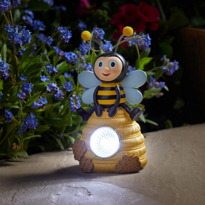 Set of 4 Solar Powered Bee Spotlights - Weatherproof Outdoor Garden Novelty Bumblebee Design LED Lights - H16 x W7.5 x D7cm