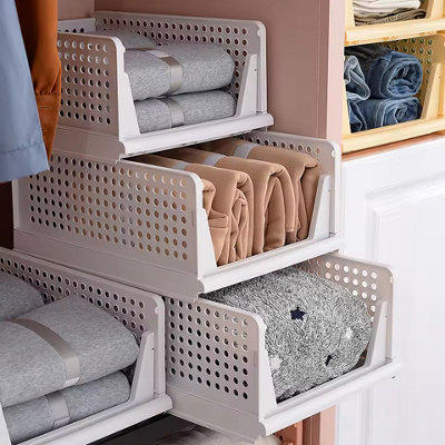 Set of 4 Stackable PP Pull Out Wardrobe Organiser Drawers