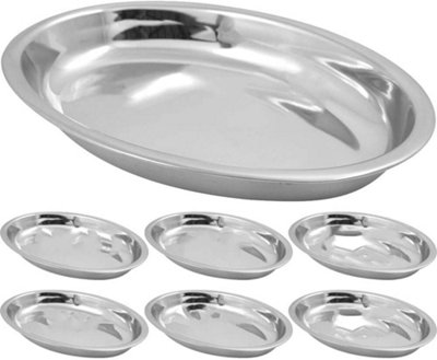 Set Of 4 Stainless Steel Food Serving Plate Oval Rice Curry Dish Bowl   Set Of 4 Stainless Steel Food Serving Plate Oval Rice Curry Dish Bowl 25cm~5056316794206 01c MP