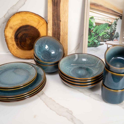 Set of 4 Stavanger 21cm Blue Reactive Glaze Ceramic Pasta Bowls