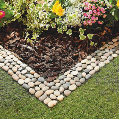 Set of 4 Stone Border Edging Panels, Real Pebbles, Easy to Lay, Decorative Garden Path & Flower Bed Edge, 30x10cm