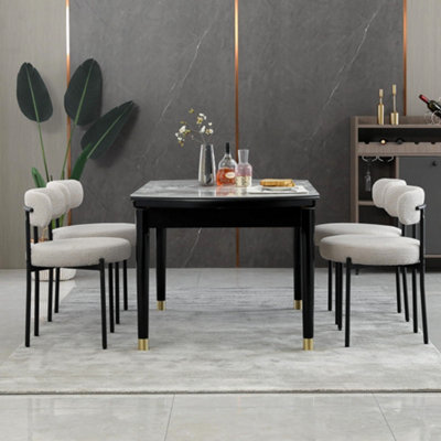 Set of 4 Teddy Fabric Upholstered Dining Chairs with Curved Backrest