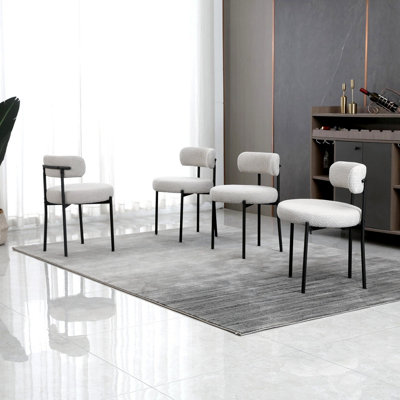 Set of 4 Teddy Fabric Upholstered Dining Chairs with Curved Backrest