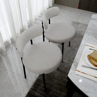 Set of 4 Teddy Fabric Upholstered Dining Chairs with Curved Backrest