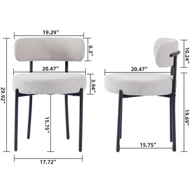 Set of 4 Teddy Fabric Upholstered Dining Chairs with Curved Backrest
