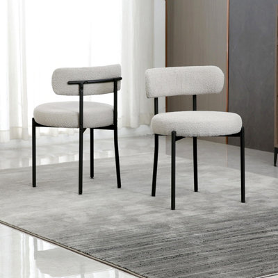 Set of 4 Teddy Fabric Upholstered Dining Chairs with Curved Backrest