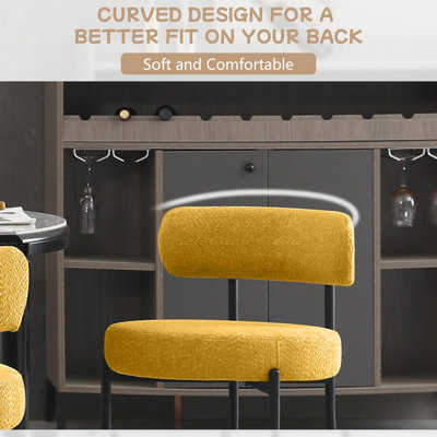 Set of 4 Teddy Fabric Upholstered Dining Chairs with Curved Backrest
