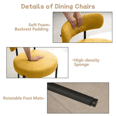 Set of 4 Teddy Fabric Upholstered Dining Chairs with Curved Backrest