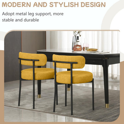 Set of 4 Teddy Fabric Upholstered Dining Chairs with Curved Backrest