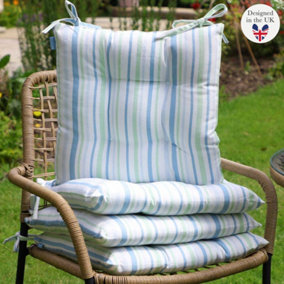 Set of 4 Tenby Stripe Organic Cotton Garden Seat Pads with Ties 40cm L x 40cm W