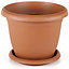 Set Of 4 Terracotta Round Plastic Plant Pot Garden Patio Flower Planter Tub And Saucer Tray V507 31cm 8.8 Litre