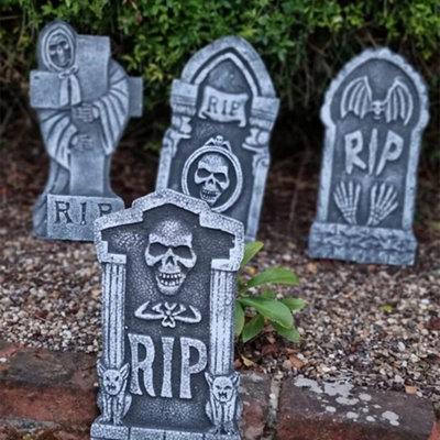 Set of 4 Tombstones Grave Headstones Rip Halloween Party Decor Graveyard