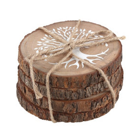 Set of 4 Tree of Life Wood Log Slice Drink Coasters