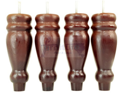 Set Of 4 Turned Furniture Legs Replacement Sofa Feet 200mm Hight M8 Thread: Antique Mahogany