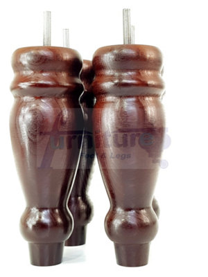 Set Of 4 Turned Furniture Legs Replacement Sofa Feet 200mm Hight M8 Thread: Antique Mahogany
