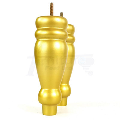 Set Of 4 Turned Furniture Legs Replacement Sofa Feet 200mm Hight M8 Thread: Gold