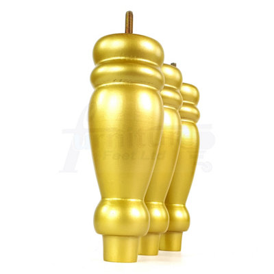 Set Of 4 Turned Furniture Legs Replacement Sofa Feet 200mm Hight M8 Thread: Gold