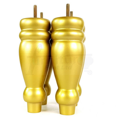 Set Of 4 Turned Furniture Legs Replacement Sofa Feet 200mm Hight M8 Thread: Gold